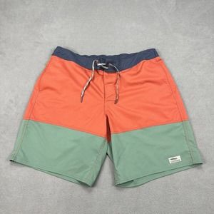 LL Bean Swim Trunks Mens XL Red Green Colorblock Lined Shorts Logo Outdoor Beach